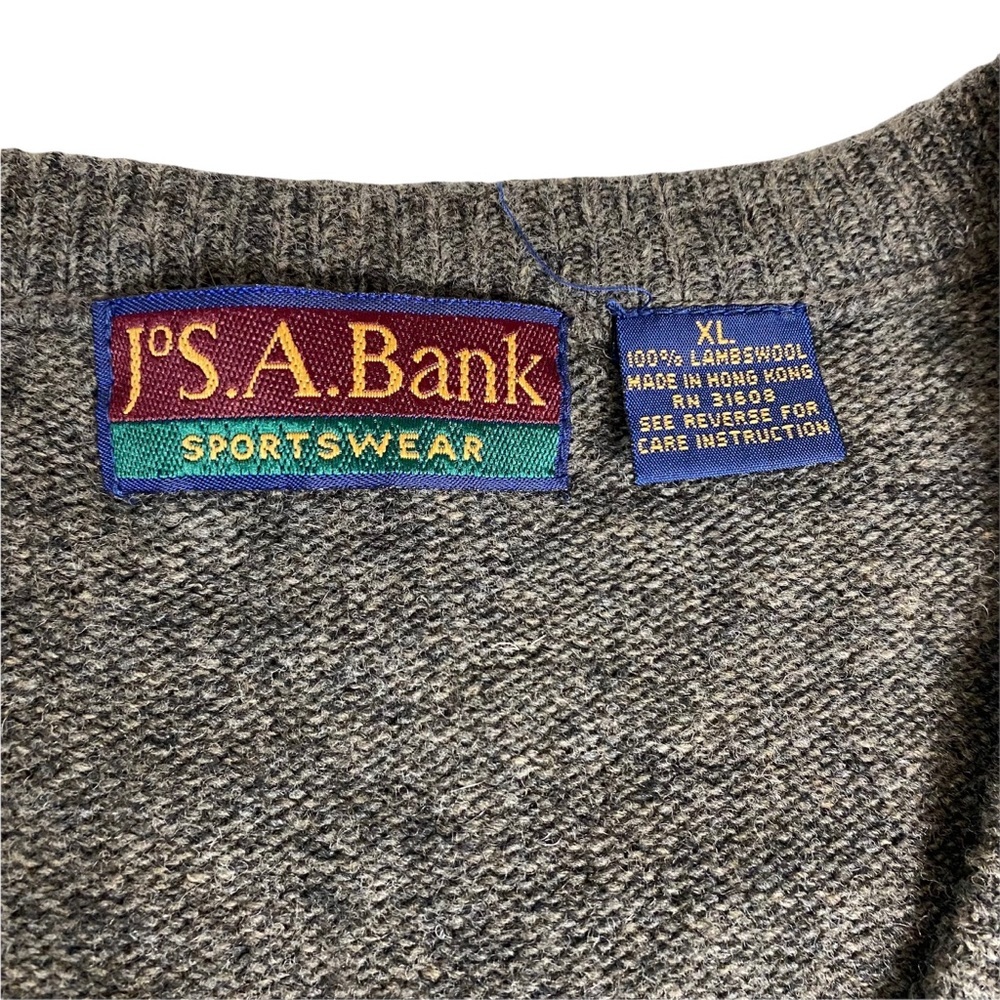 Jos A Bank Sportswear Men V Neck Sweater Size XL Grey 100% Lambswool Long sleeve - Picture 4 of 8